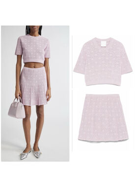Givenchy Monogram Cropped 72 Jacquard Short Sleeve Rib Sweater Skirt Set Parma